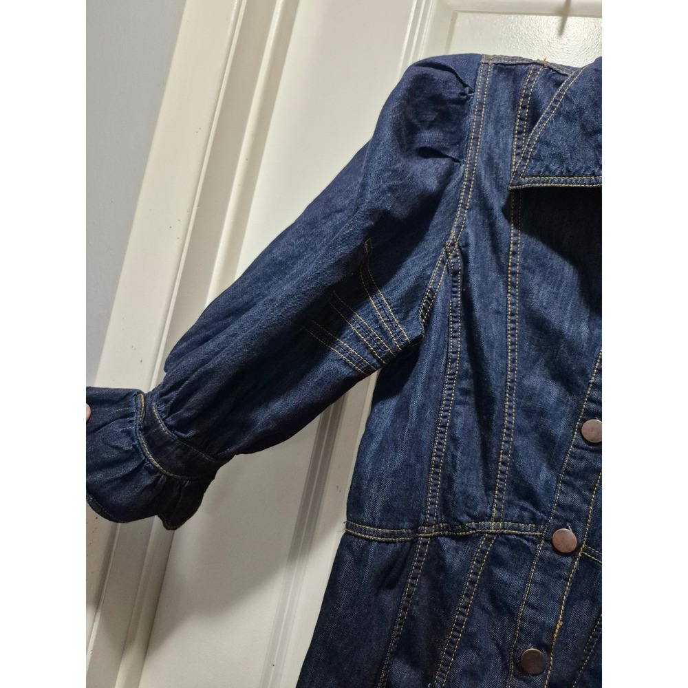 Anthropologie Denim Puff Sleeve Mini Dress Dark Wash Button Front 10P OB2033924 - Picture 3 of 8